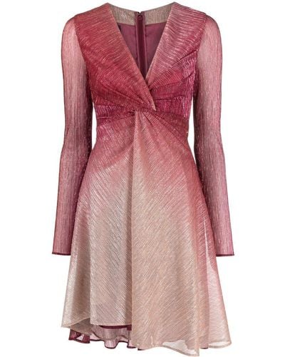 Talbot Runhof Metallic-effect V-neck Mini Dress - Pink