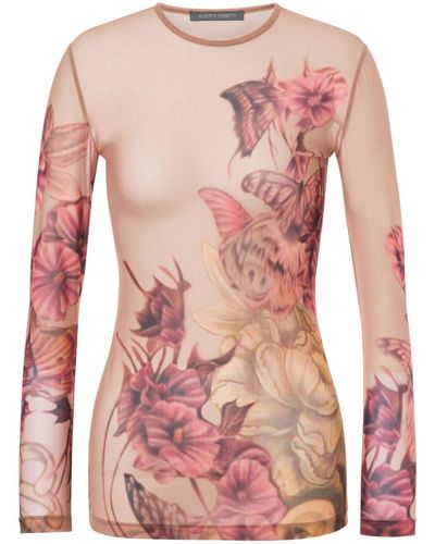 Alberta Ferretti Camiseta con tatuaje estampado - Rosa