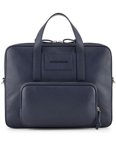 Emporio Armani Logo-plaque Leather Laptop Bag - Blue