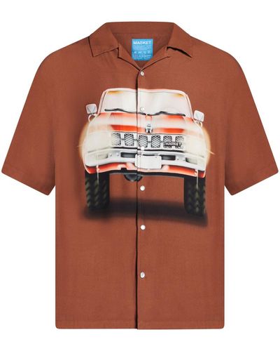Market Graphic-print Short-sleeve Shirt - Brown