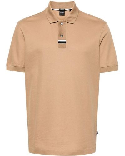 BOSS Stripe-detail Cotton Polo Shirt - Natural