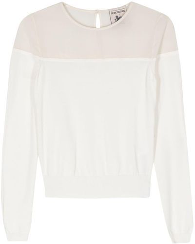 Semicouture Crepe-panel Fine-knit Sweater - White