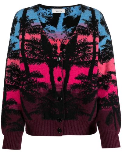 Laneus Palm Tree-print Knitted Cardigan - Pink