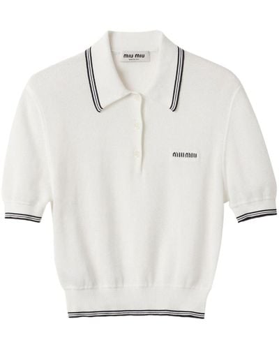 Miu Miu Stripe-detail Knit Polo Shirt - White