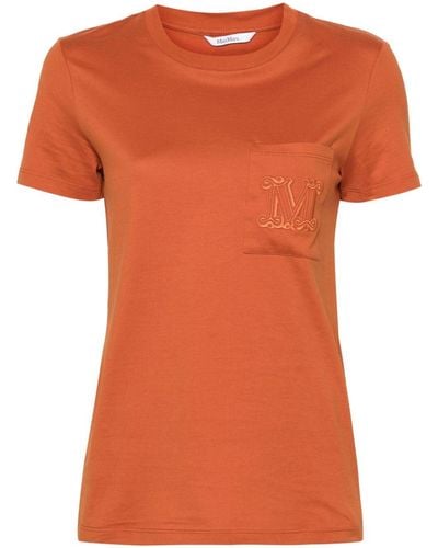 Max Mara Embroidered-logo Cotton T-shirt - Orange