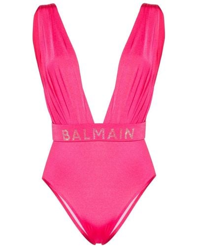 Balmain Badeanzug mit Strass - Pink