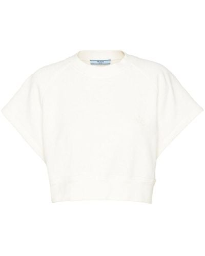 Prada Cropped Cotton Sweatshirt - White