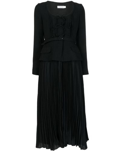 Self-Portrait Crepe And Chiffon Long Dress - Black