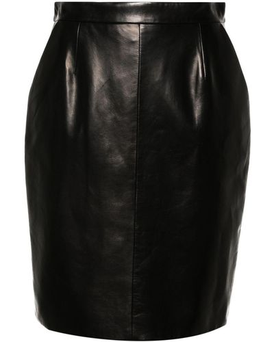 Saint Laurent Mid-rise Midi Leather Skirt - Black