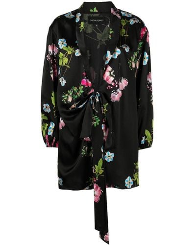 Cynthia Rowley Floral-print Silk Wrap Dress - Black