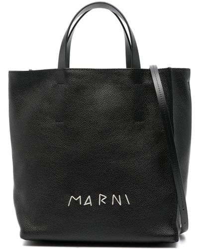 Marni Logo-embroidered Tote Bag - Black