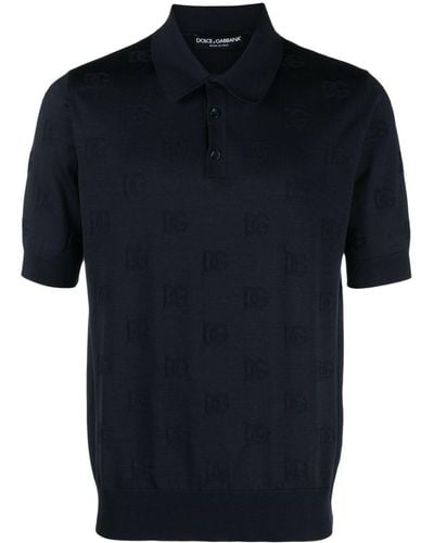 Dolce & Gabbana Zijden Poloshirt Met Jacquard Logo - Blauw