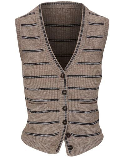 Brunello Cucinelli Striped Knitted Vest - Grey