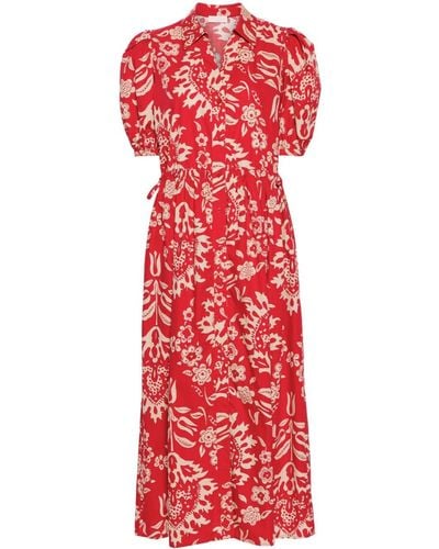 Liu Jo Cotton Midi Dress With Floral Print - Red