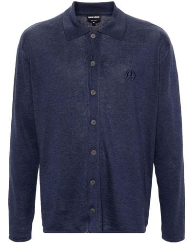 Giorgio Armani Classic-collar Fine-knit Shirt - Blue