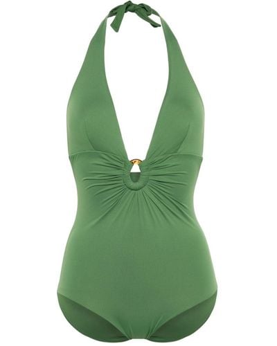 Fisico Ring-embellished Halterneck Swimsuit - Green