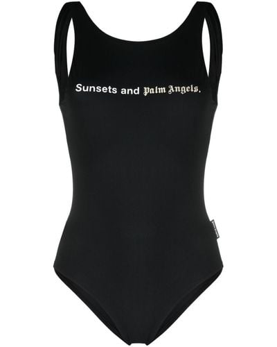 Palm Angels Slogan-print Low-back Swimsuit - Black