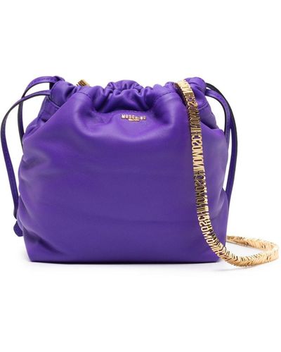 Moschino Logo-appliqué Leather Bucket Bag - Purple