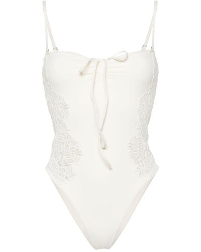 Ermanno Scervino Floral-crochet High-cut Swimsuit - White