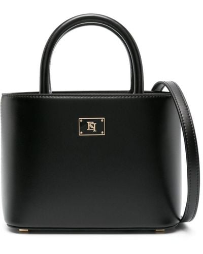 Elisabetta Franchi Petit sac cabas à plaque logo - Noir