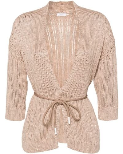 Peserico Sequin-embellished knitted cardigan - Natur
