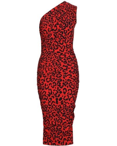 Dolce & Gabbana One-shoulder Leopard-print Dress - Red