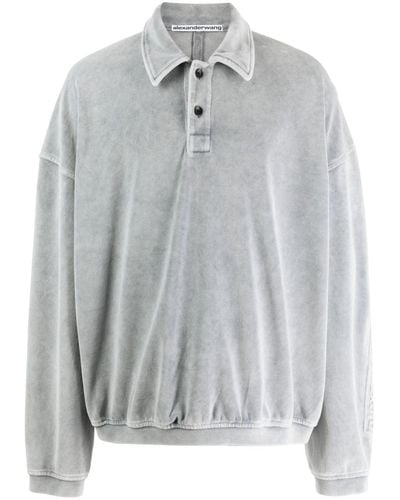 Alexander Wang Logo-embossed Polo-collar Sweatshirt - Gray