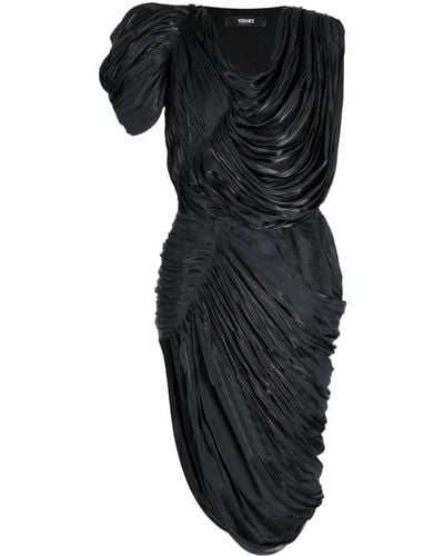 Versace Robe mi-longue drapée à design plissé - Noir