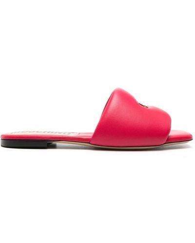 Moschino Logo-plaque Leather Slides - Pink