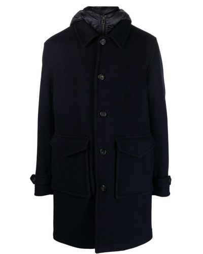 Woolrich Hooded Single-breasted Coat - Blue