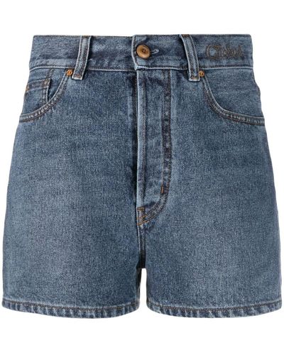 Chloé High-waisted Denim Shorts - Blue