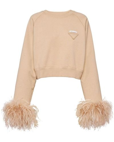 Prada Feather-trim Cotton Sweatshirt - Natural