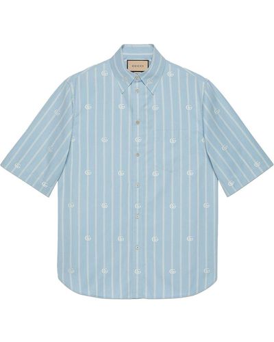 Gucci Monogram-print Short-sleeve Shirt - Blue