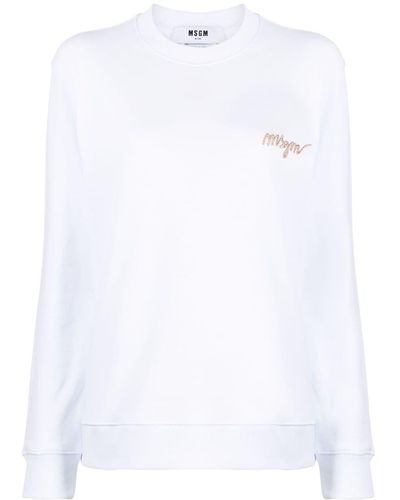 MSGM Logo-embroidery Cotton Sweatshirt - White