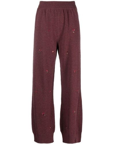 Barrie Floral-embroidery Cashmere Trousers - Red