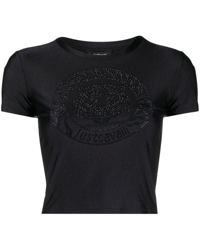 Just Cavalli T-Shirt mit Strass-Logo - Schwarz