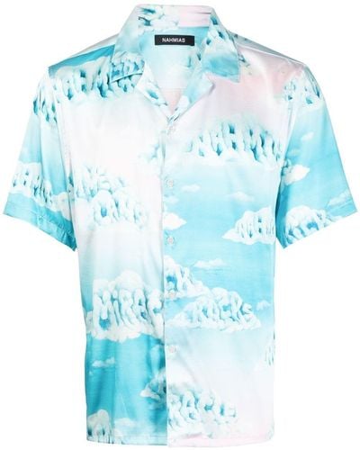 NAHMIAS Clouds-motif Short-sleeved Shirt - Blue
