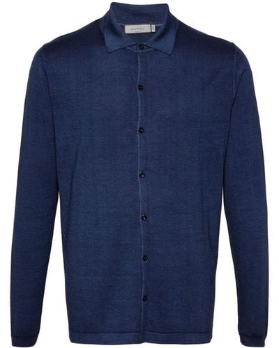 Canali Fijngebreid Overhemd - Blauw