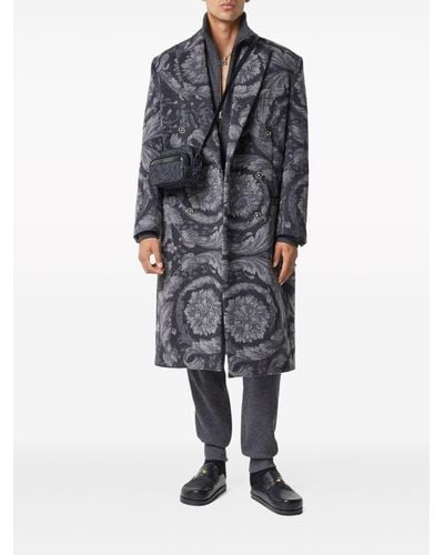 Versace Barocco-jacquard Double-breasted Coat - Blue