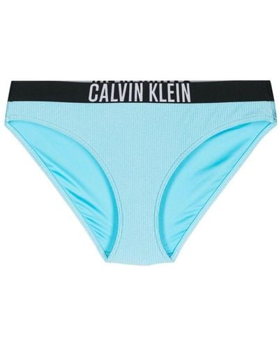 Calvin Klein Logo-waistband Ribbed Bikini Bottoms - Blue