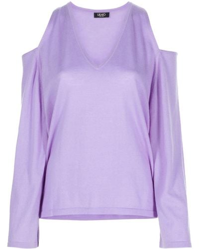 Liu Jo Knitted Open-shoulder Sweater - Purple