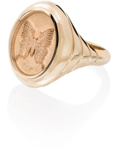 Retrouvai 14k Yellow Gold Grandfather Butterfly Signet Ring - Metallic