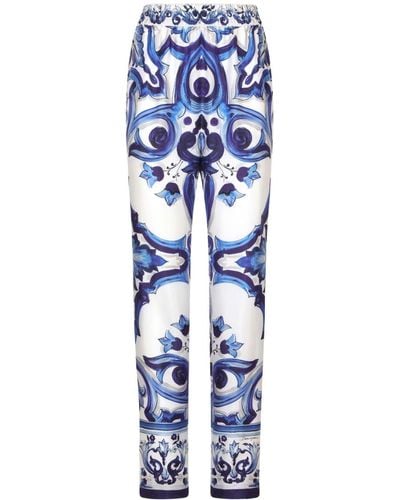 Dolce & Gabbana Majolica-print Silk Pants - Blue