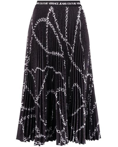 Versace Falda plisada con estampado de cadena - Negro