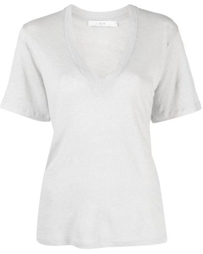 IRO T-Shirt aus Leinen mit V-Ausschnitt - Weiß