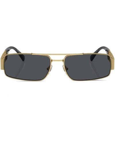 Versace Greca-detail Rectangle-frame Sunglasses - Brown