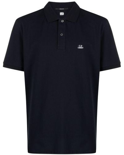 C.P. Company Embroidered-logo Piqué Polo Shirt - Blue