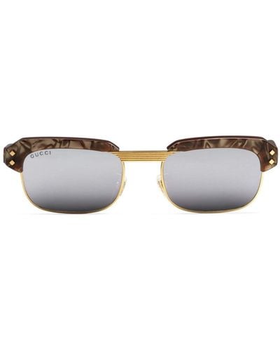 Gucci Logo-lettering Rectangular-frame Sunglasses - Brown