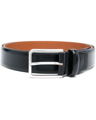 Santoni Buckle Leather Belt - Black