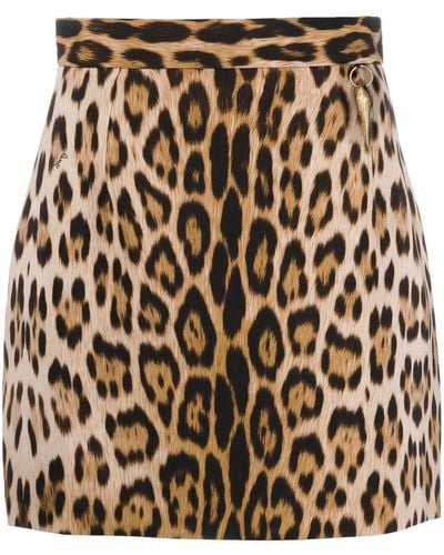 Roberto Cavalli Leopard Print Mini Skirt - Natural